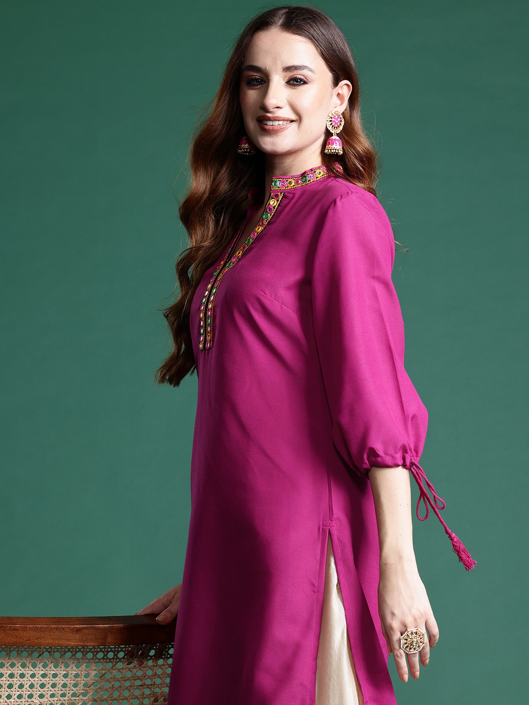 

Sangria Mirror-Work Kurta, Magenta