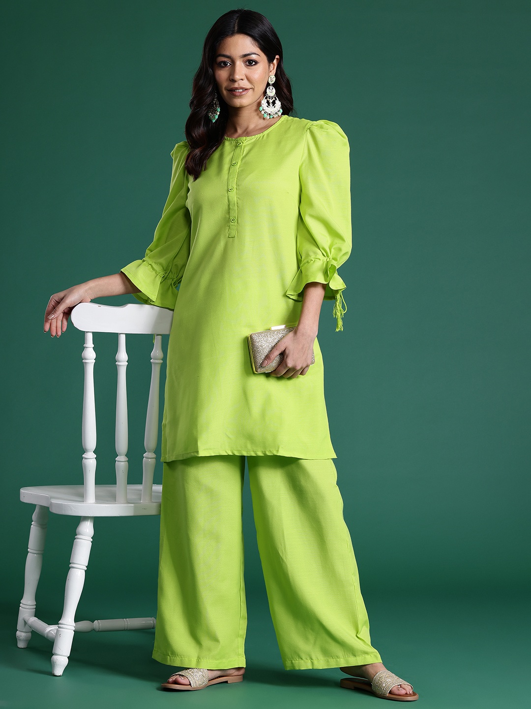

Sangria Regular Kurta with Palazzos, Lime green