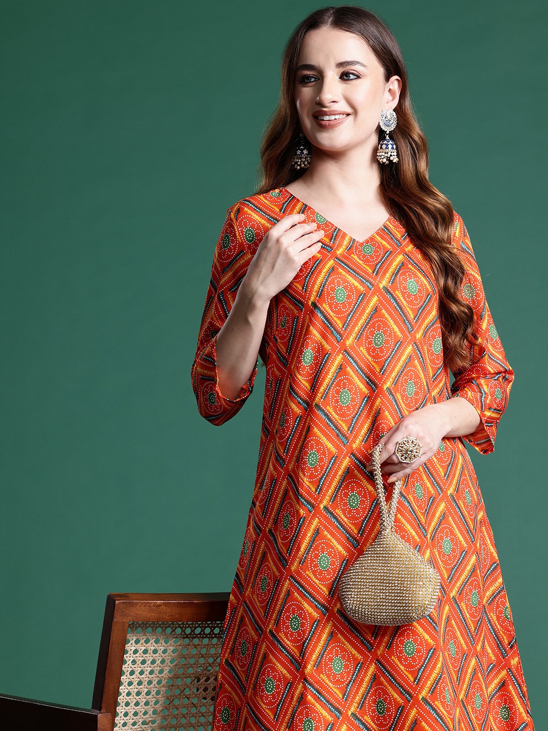 

Sangria Ethnic Printed Kurta, Orange