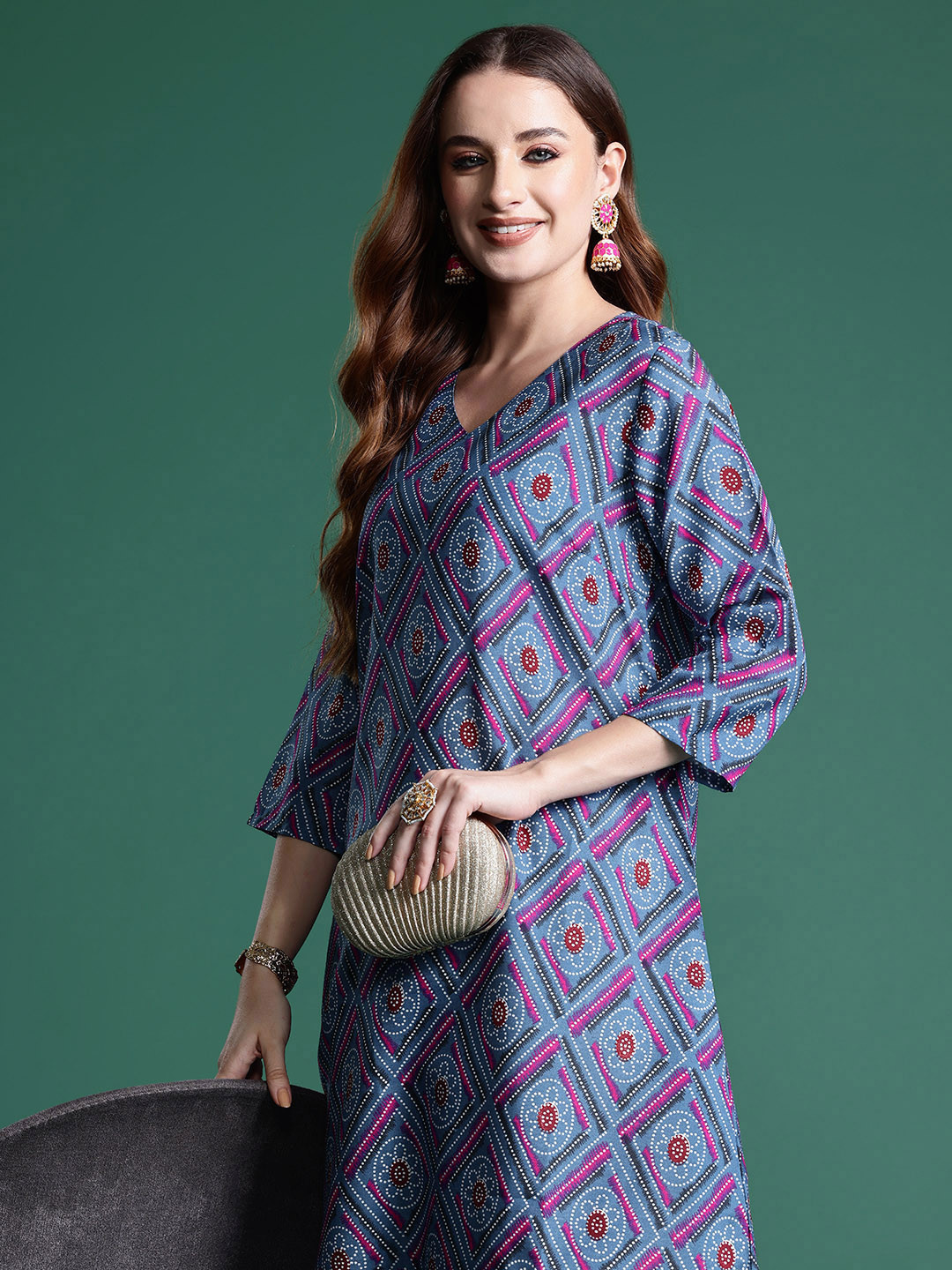 

Sangria Ethnic Printed Kurta, Teal