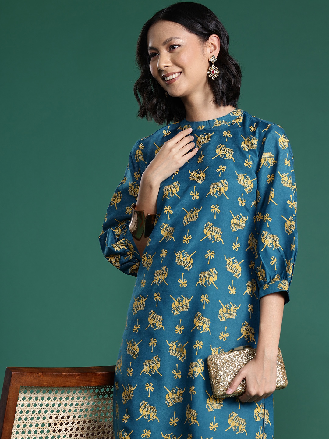 

Sangria Ethnic Motifs Printed Kurta, Teal