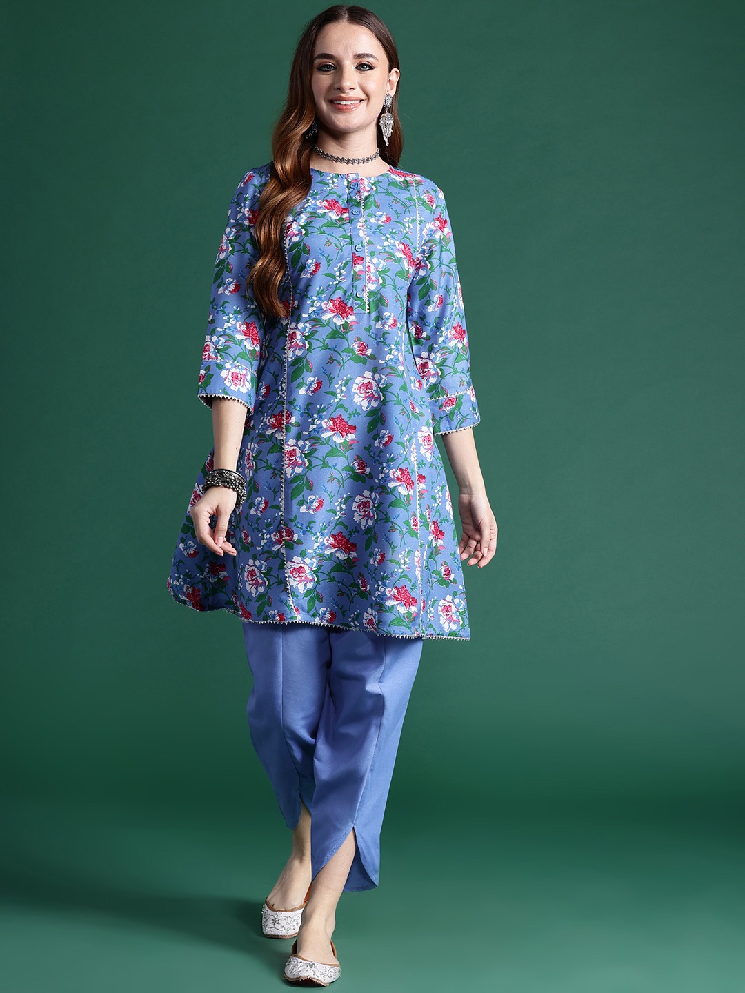 

Sangria Floral Printed A-Line Kurta with Salwar, Blue