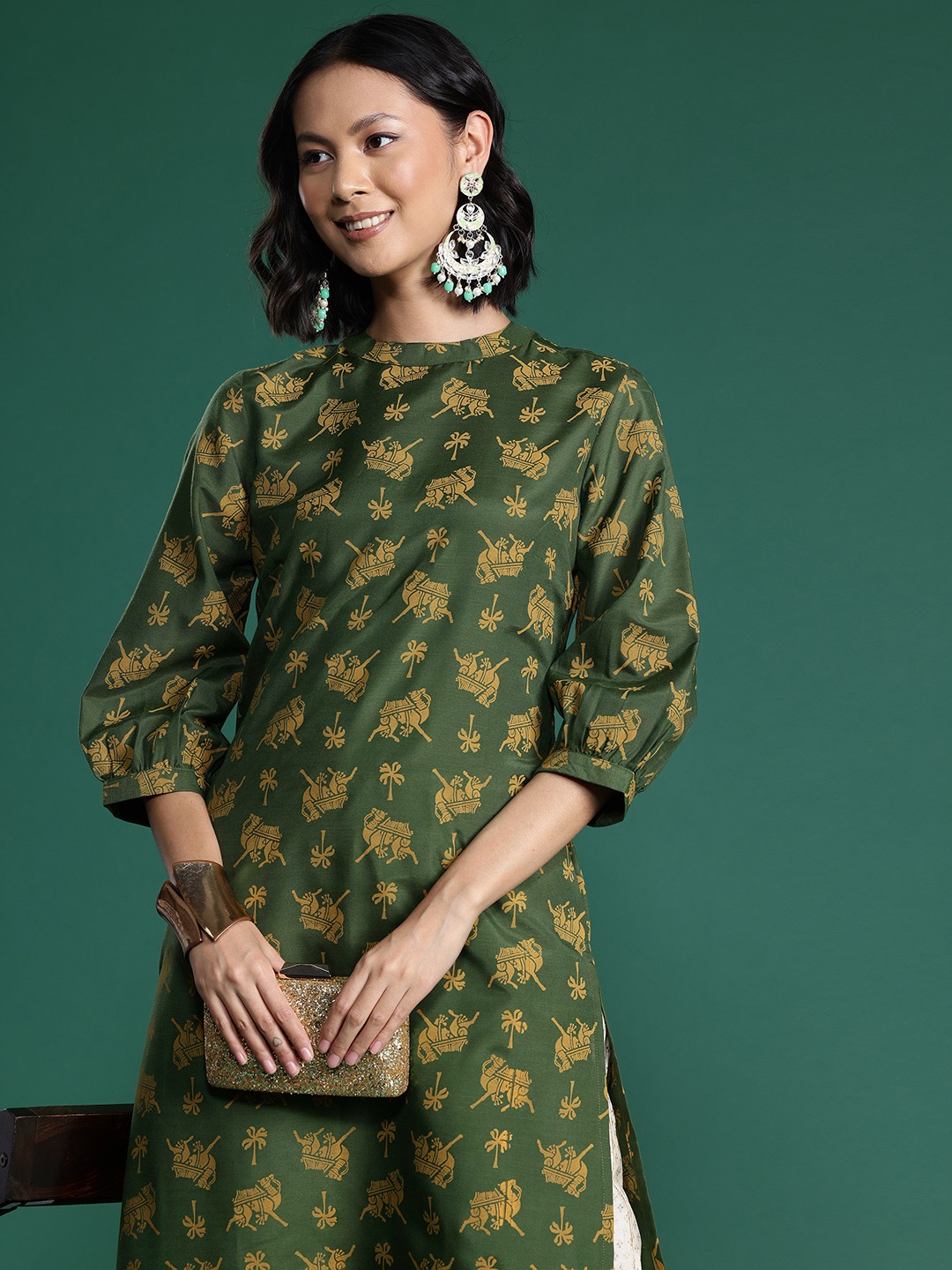 

Sangria Ethnic Motifs Printed Kurta, Green