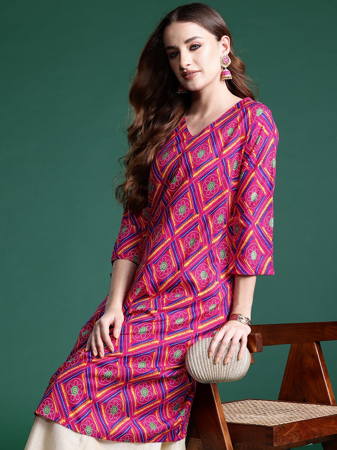 

Sangria Bandhani Print Kurta, Pink
