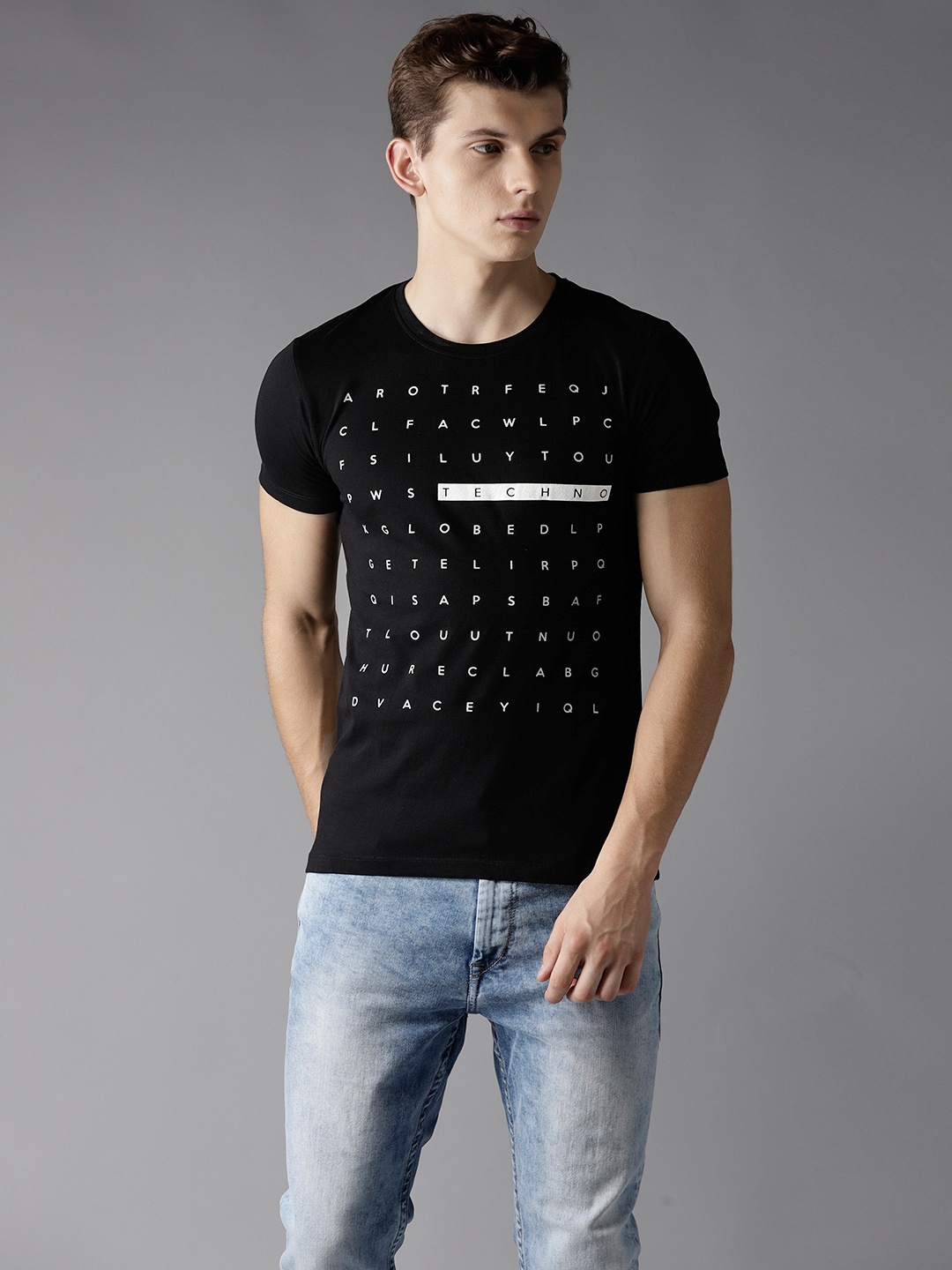 

Flying Machine Men Black Printed Round Neck Pure Cotton T-shirt