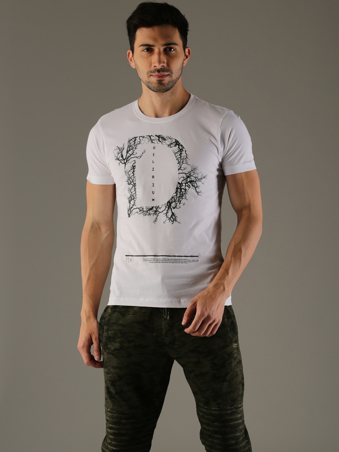 

Flying Machine Men White Printed Round Neck T-shirt