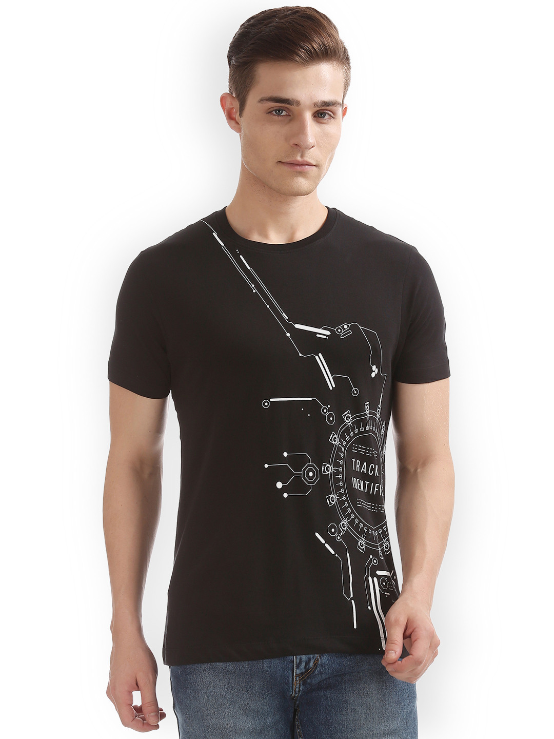 

Flying Machine Men Black Printed Round Neck T-shirt