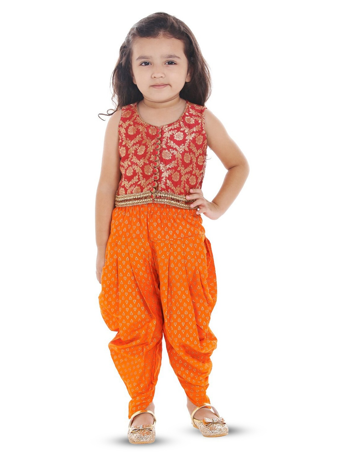 

Twisha Girls Self Design Top with Dhoti Pants, Red