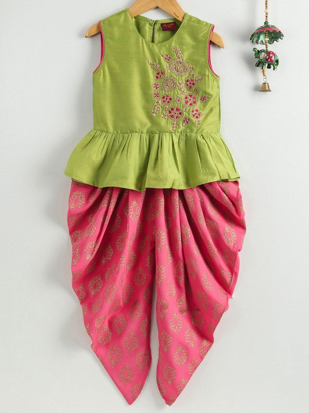 

Twisha Girls Embellished Top with Dhoti Pants, Lime green