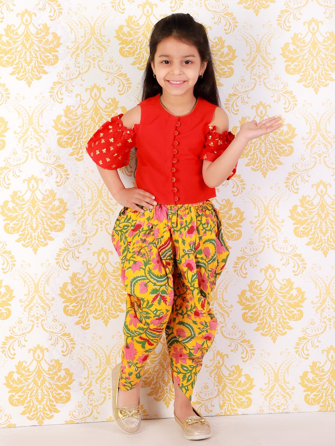 

Twisha Girls Printed Top With Dhoti Pants, Red