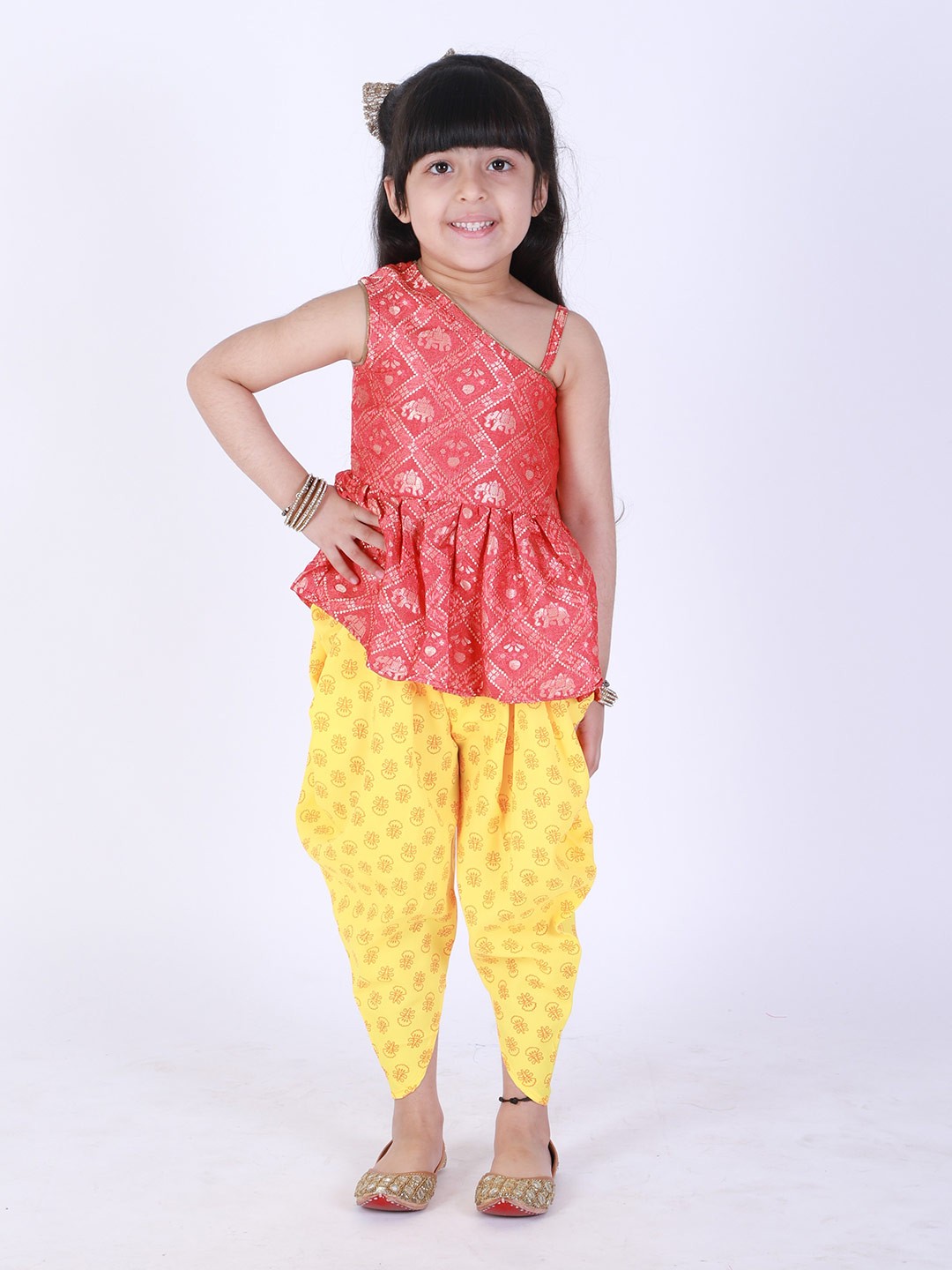 

Twisha Girls Printed One Shoulder Top with Dhoti Pants, Red