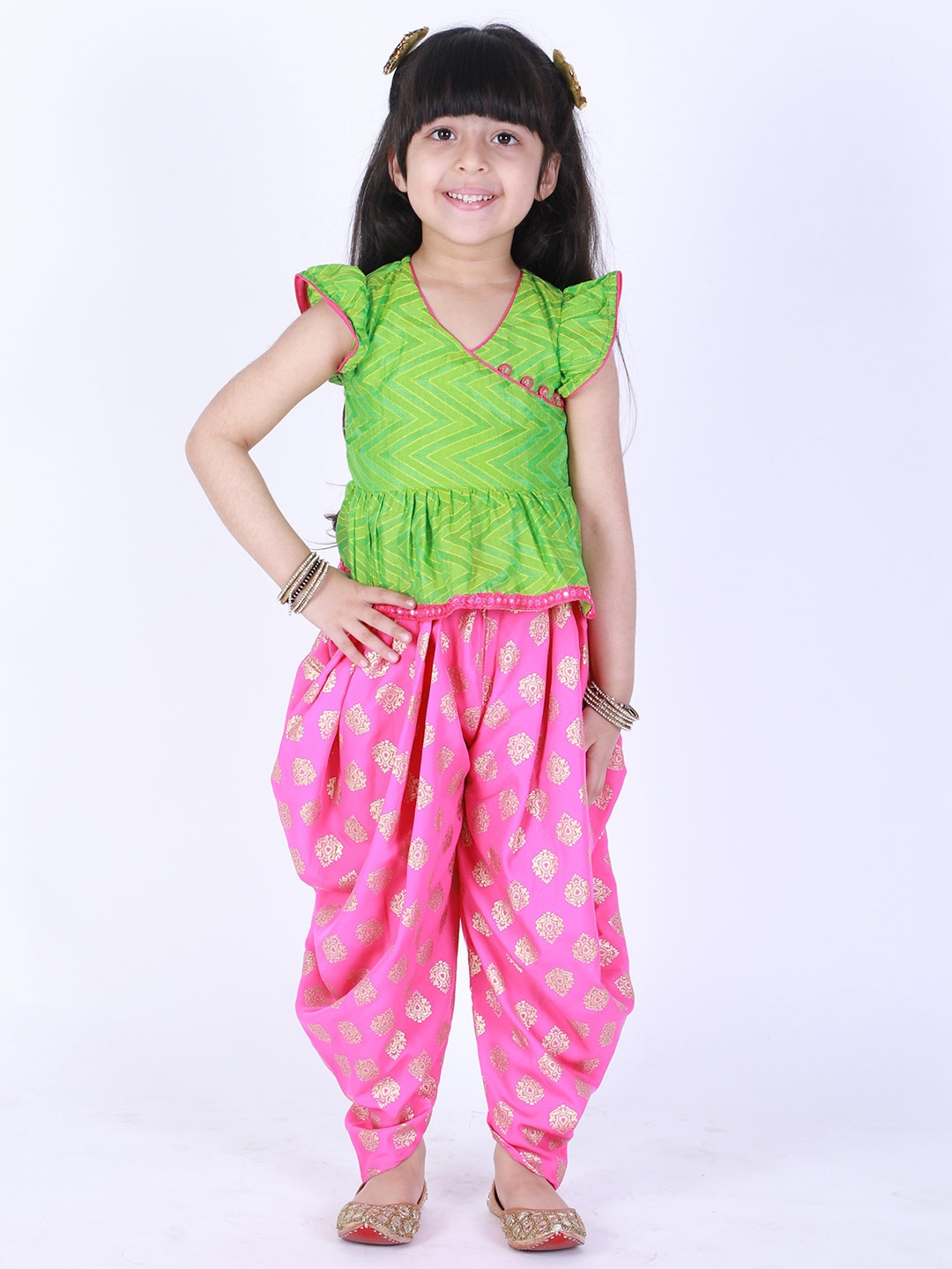 

Twisha Girls Printed Top With Dhoti Pants, Green