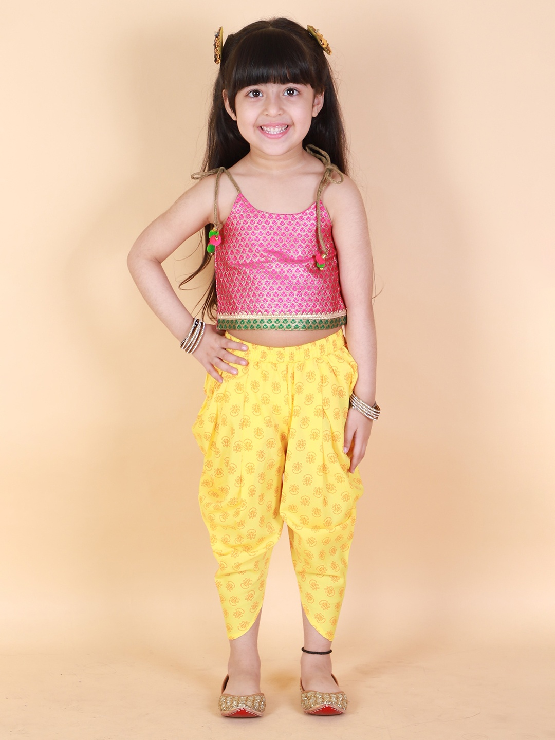 

Twisha Girls Printed Top With Dhoti Pants, Pink