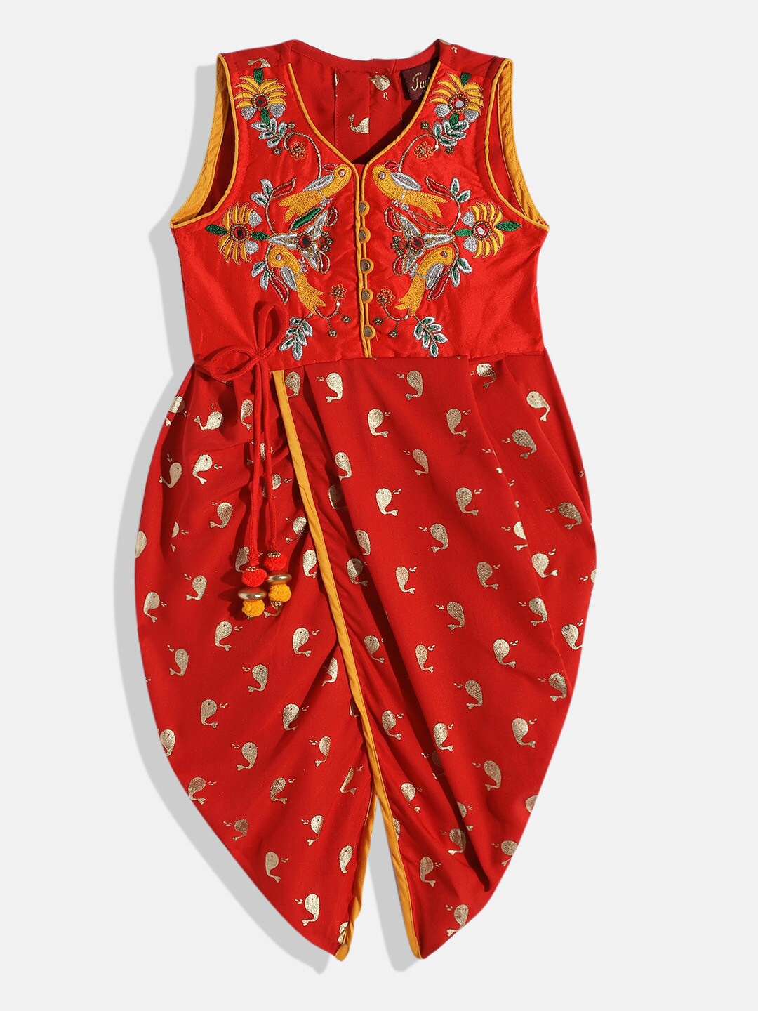 

Twisha Girls Printed Embroidered Detailed Basic Jumpsuit, Red