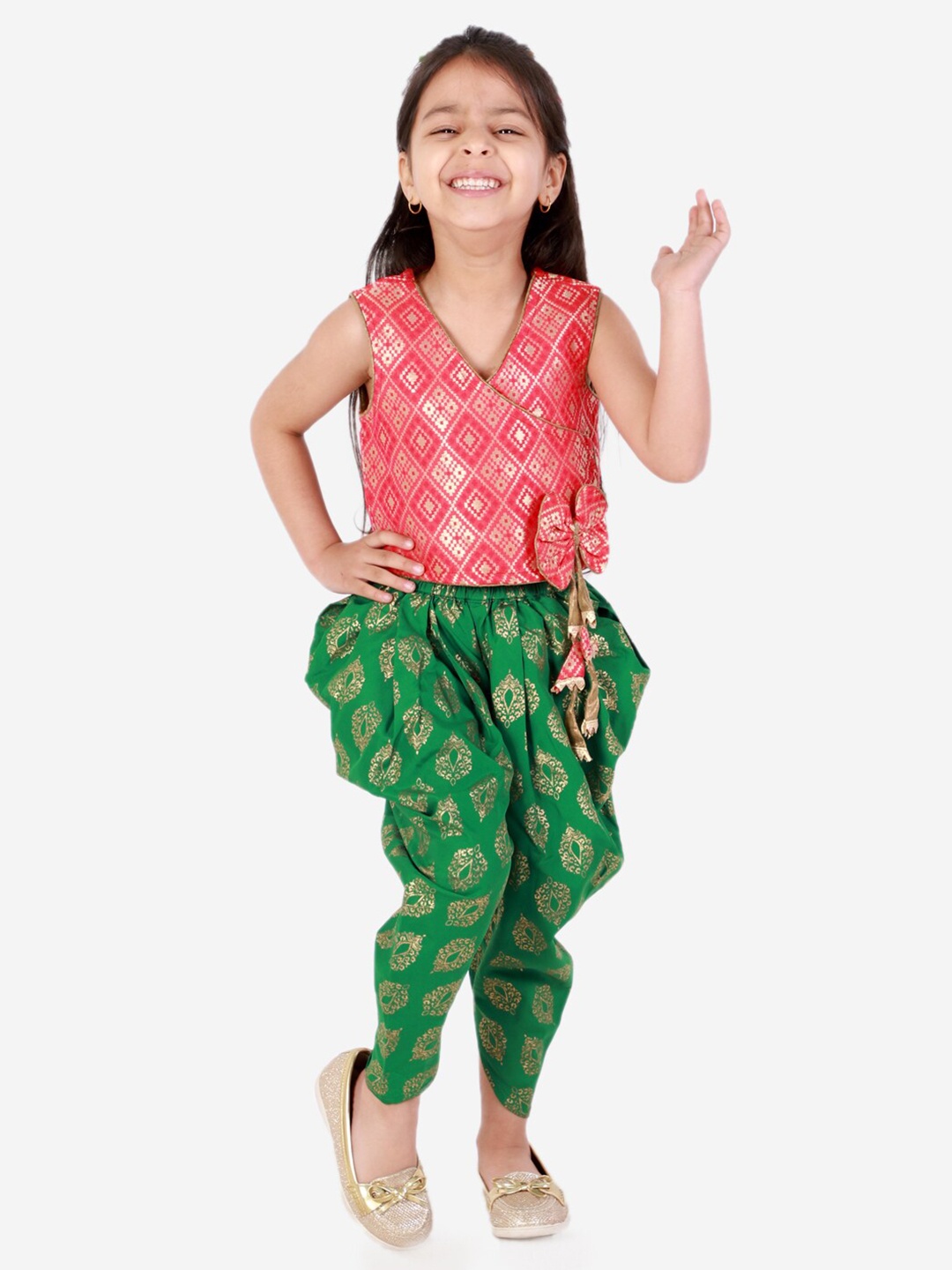 

Twisha Girls Printed V-Neck Top with Dhoti Pants, Red