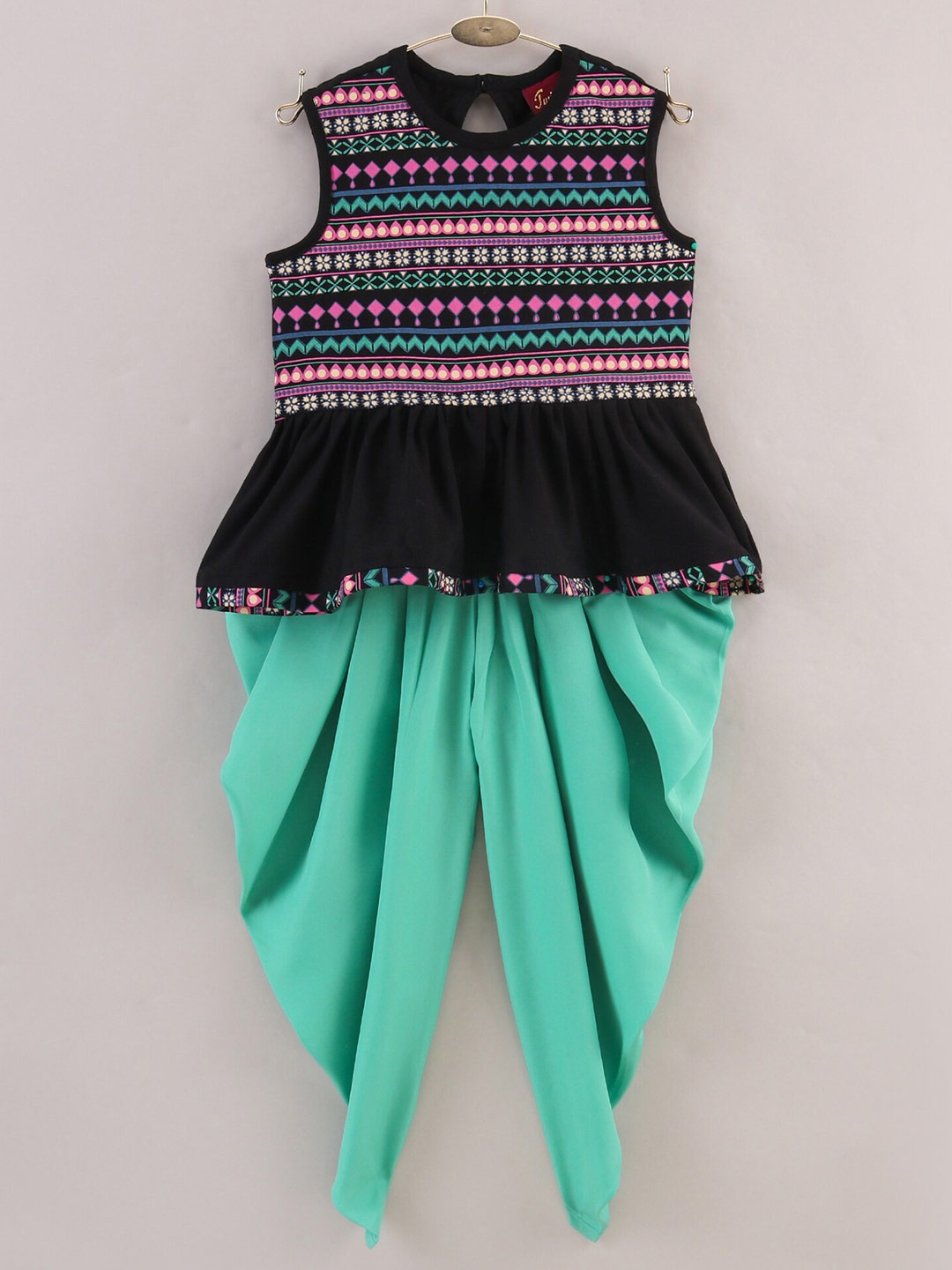 

Twisha Girls Printed Top With Dhoti Pants, Black