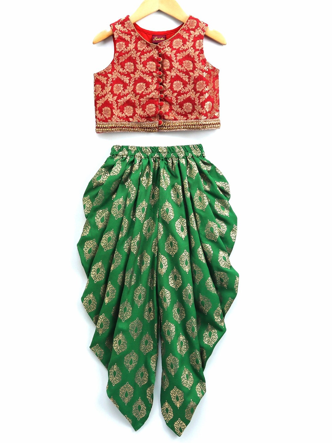

Twisha Girls Printed Sleeveless Top with Dhoti Pants, Red