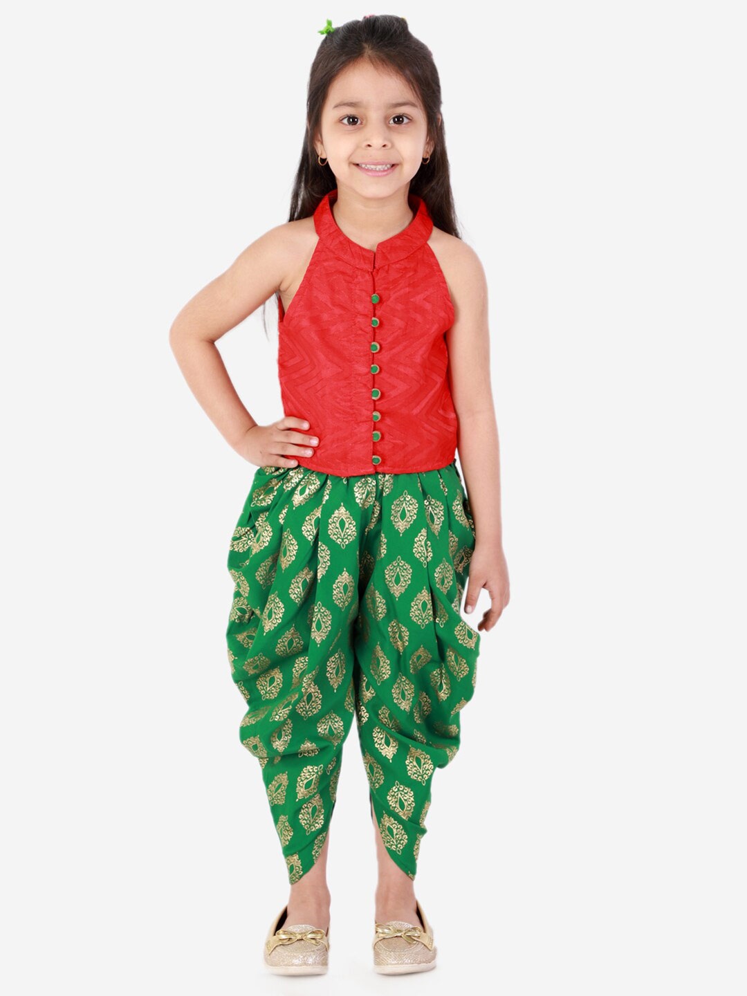 

Twisha Girls Self Design Top with Dhoti Pants, Red