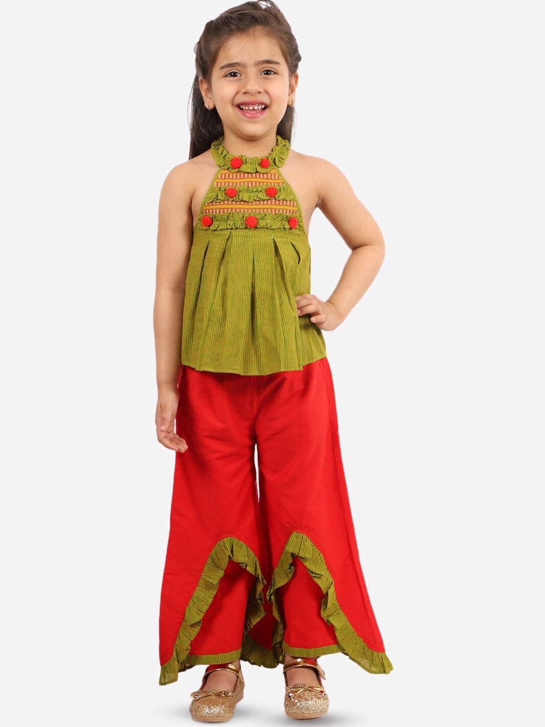 

Twisha Girls Striped Halter Neck Top with Palazzos, Green
