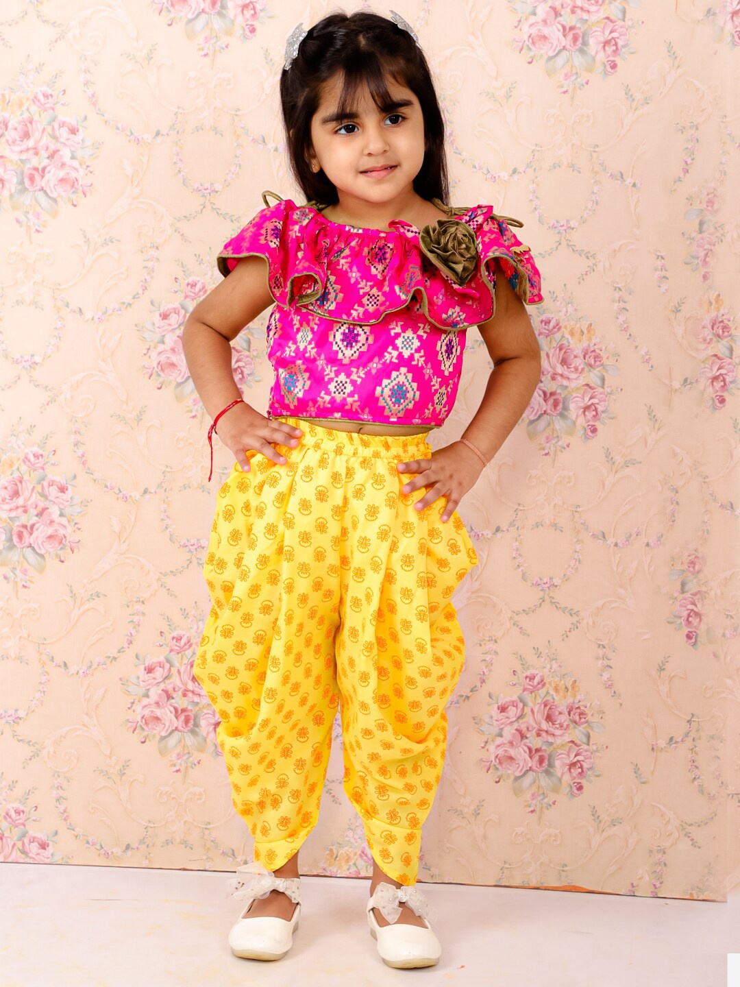 

Twisha Girls Printed Top with Dhoti Pants, Pink