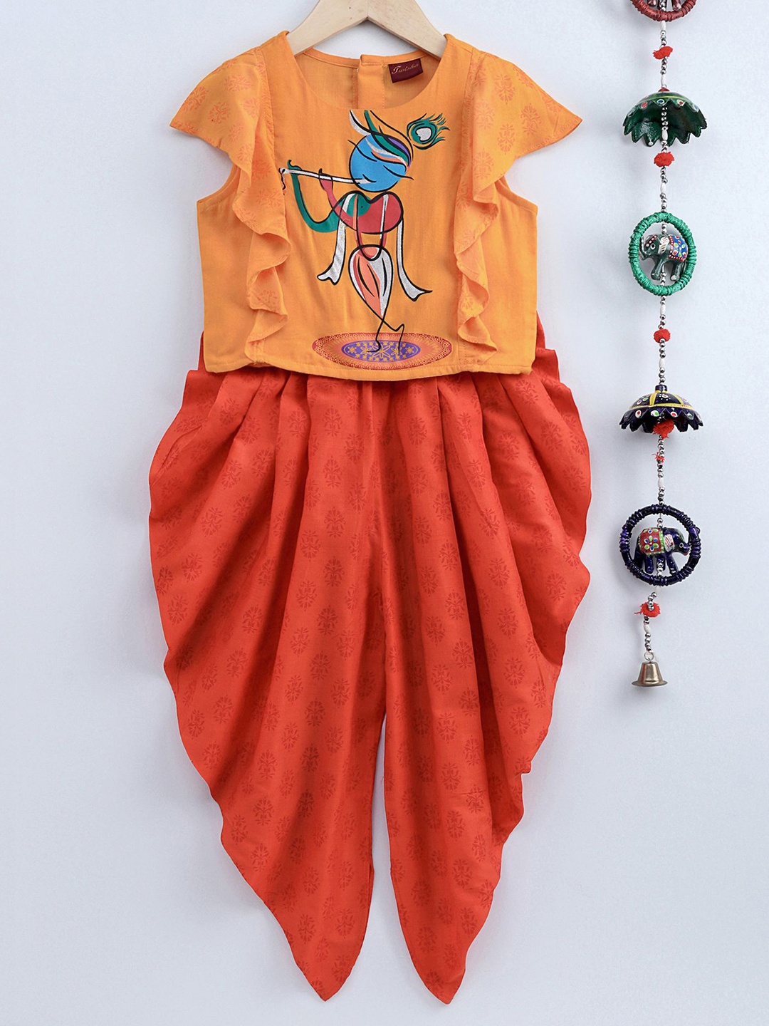 

Twisha Girls Printed Top with Dhoti Pants, Orange