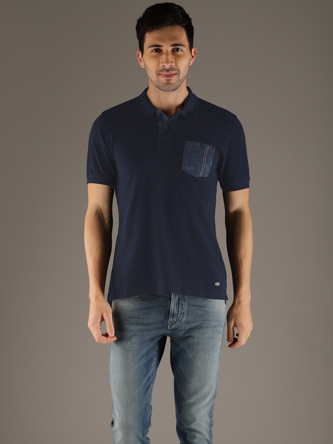 

Flying Machine Men Navy Blue Solid Polo Collar T-shirt
