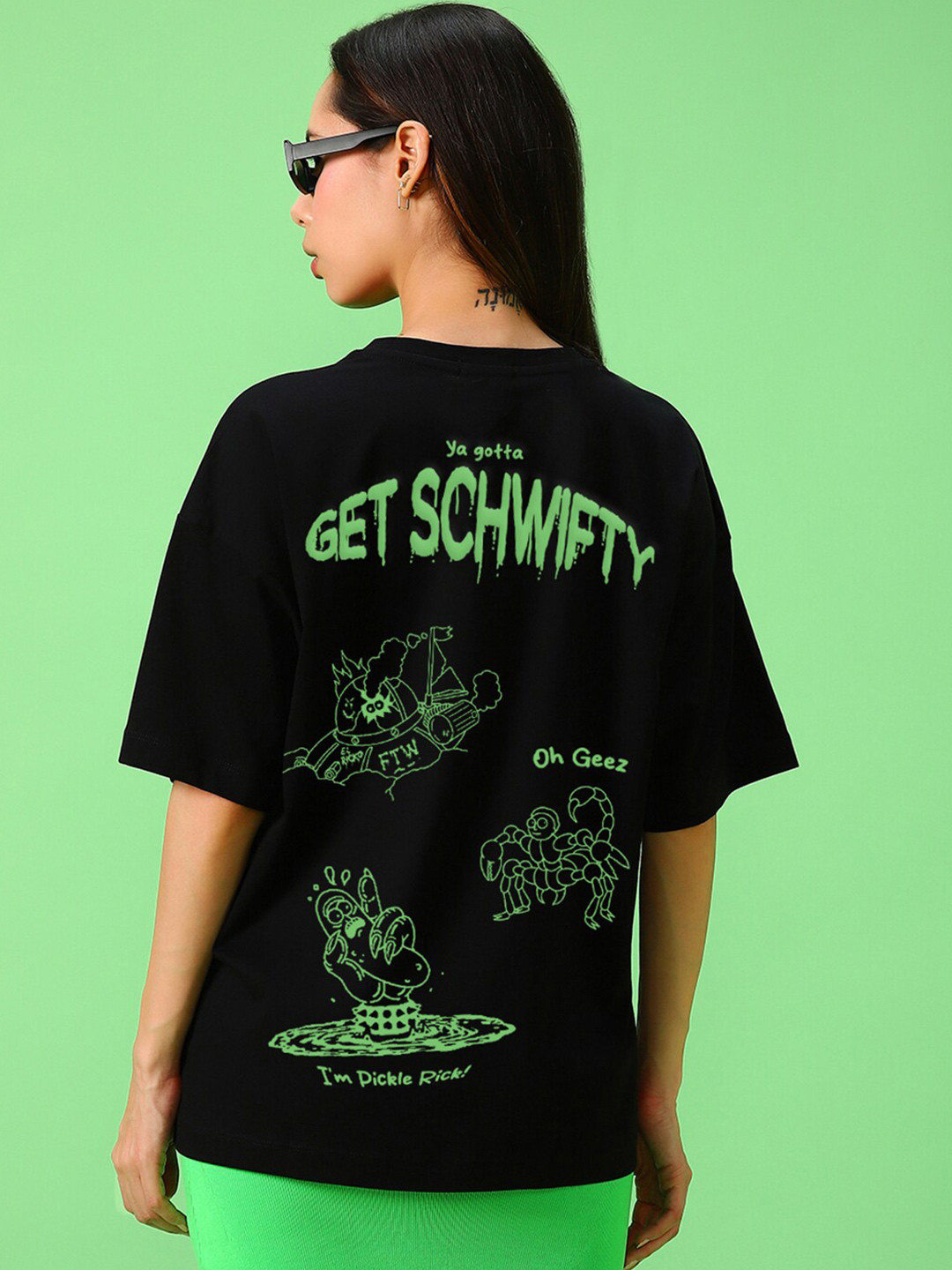 

Bewakoof Typography Printed Drop-Shoulder Sleeves Pure Cotton Oversized T-shirt, Black