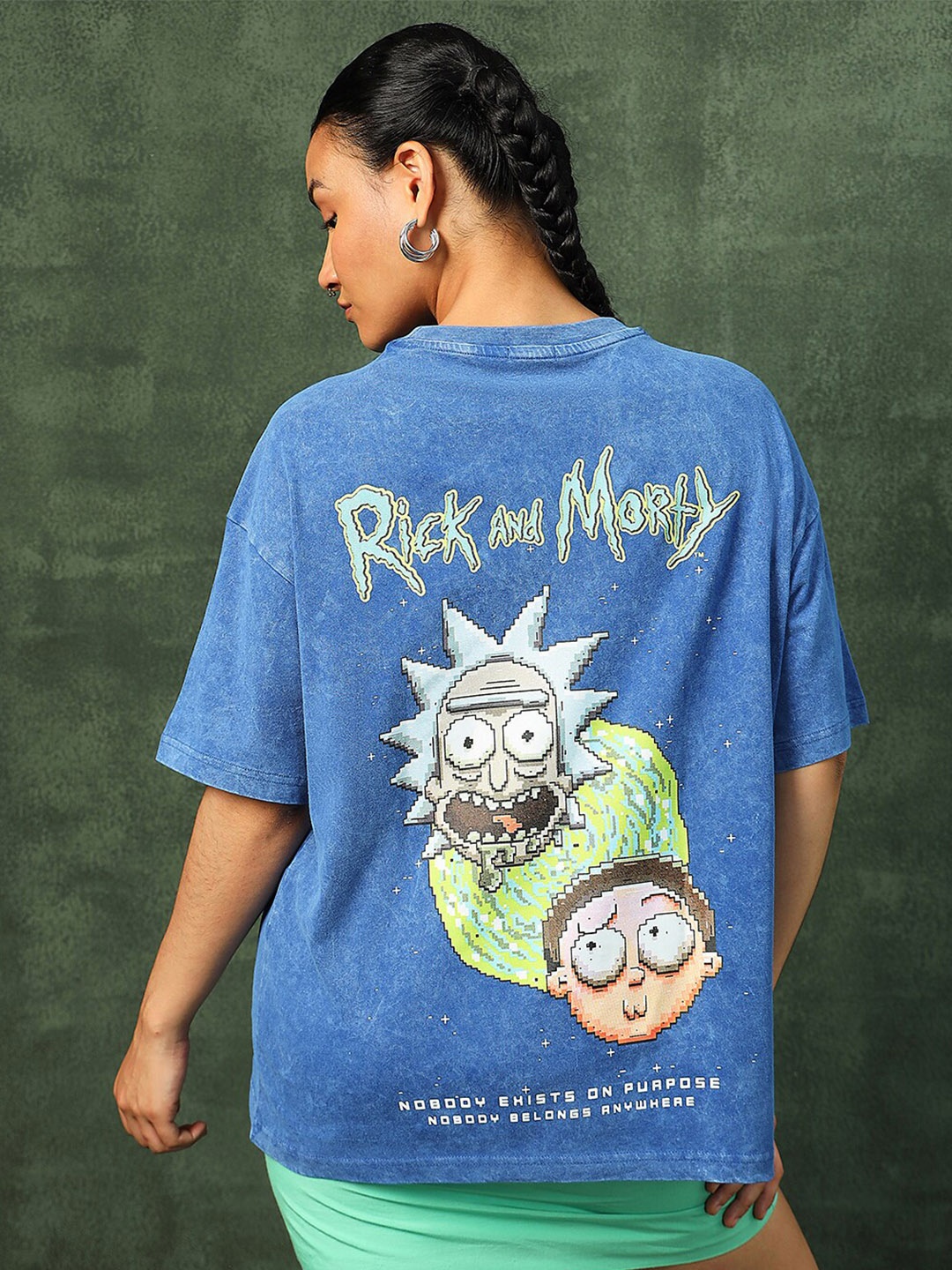 

Bewakoof Rick & Morty Printed Round Neck Cotton Oversized T-shirt, Blue