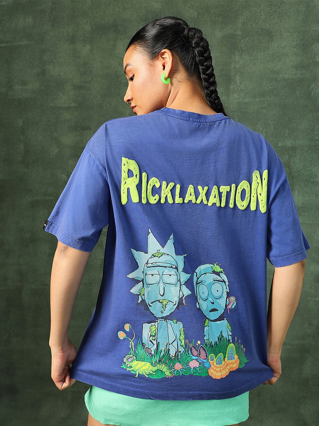 

Bewakoof Typography Printed Pure Cotton Oversized T-shirt, Blue
