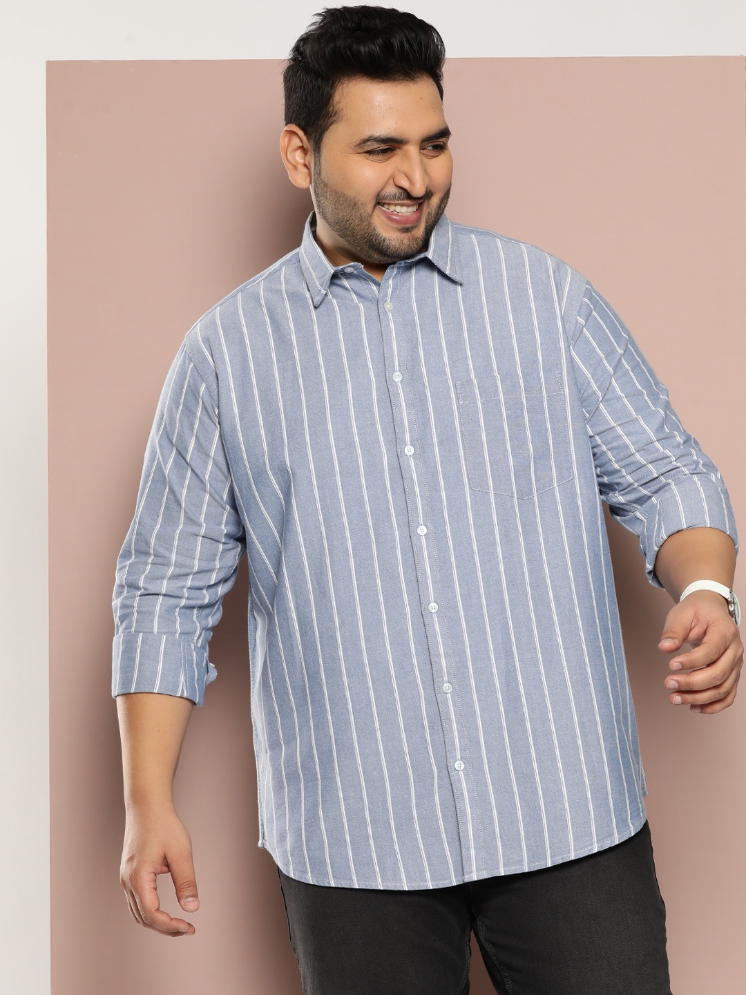 

Sztori Men Opaque Striped Casual Shirt, Blue