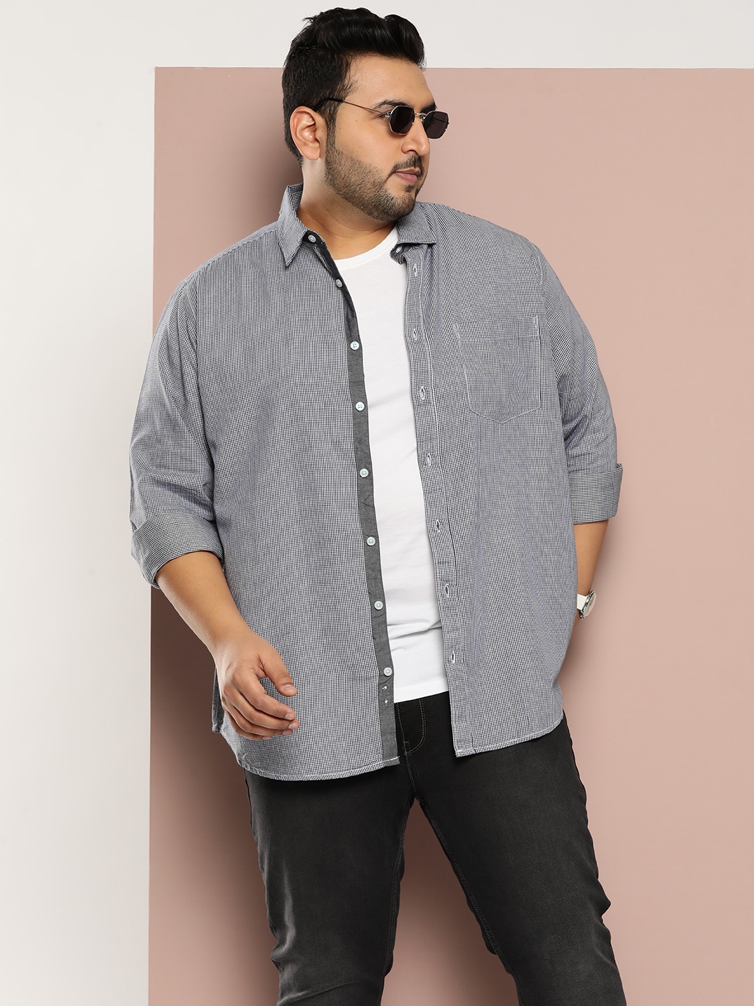 

Sztori Men Gingham Checked Cotton Casual Shirt, White