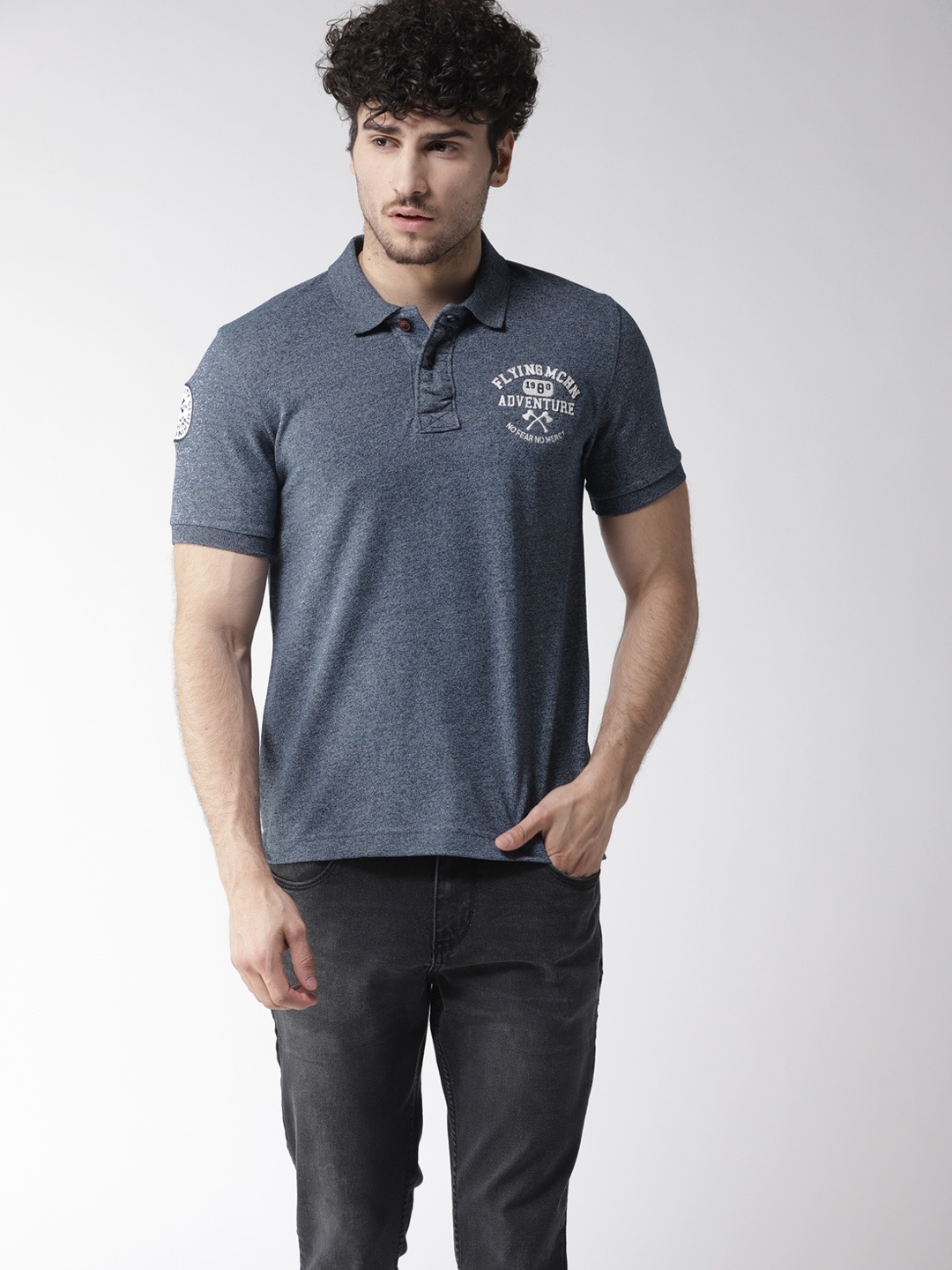 

Flying Machine Men Navy Blue Solid Polo Collar T-shirt