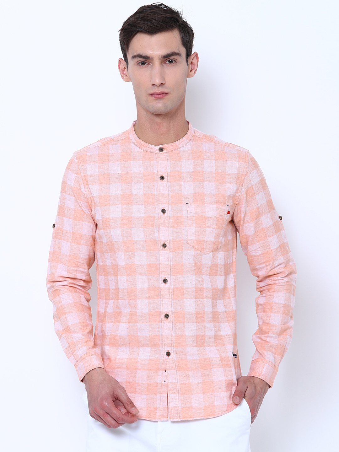 

LOCOMOTIVE Men Coral Slim Fit Checked Casual Shirt