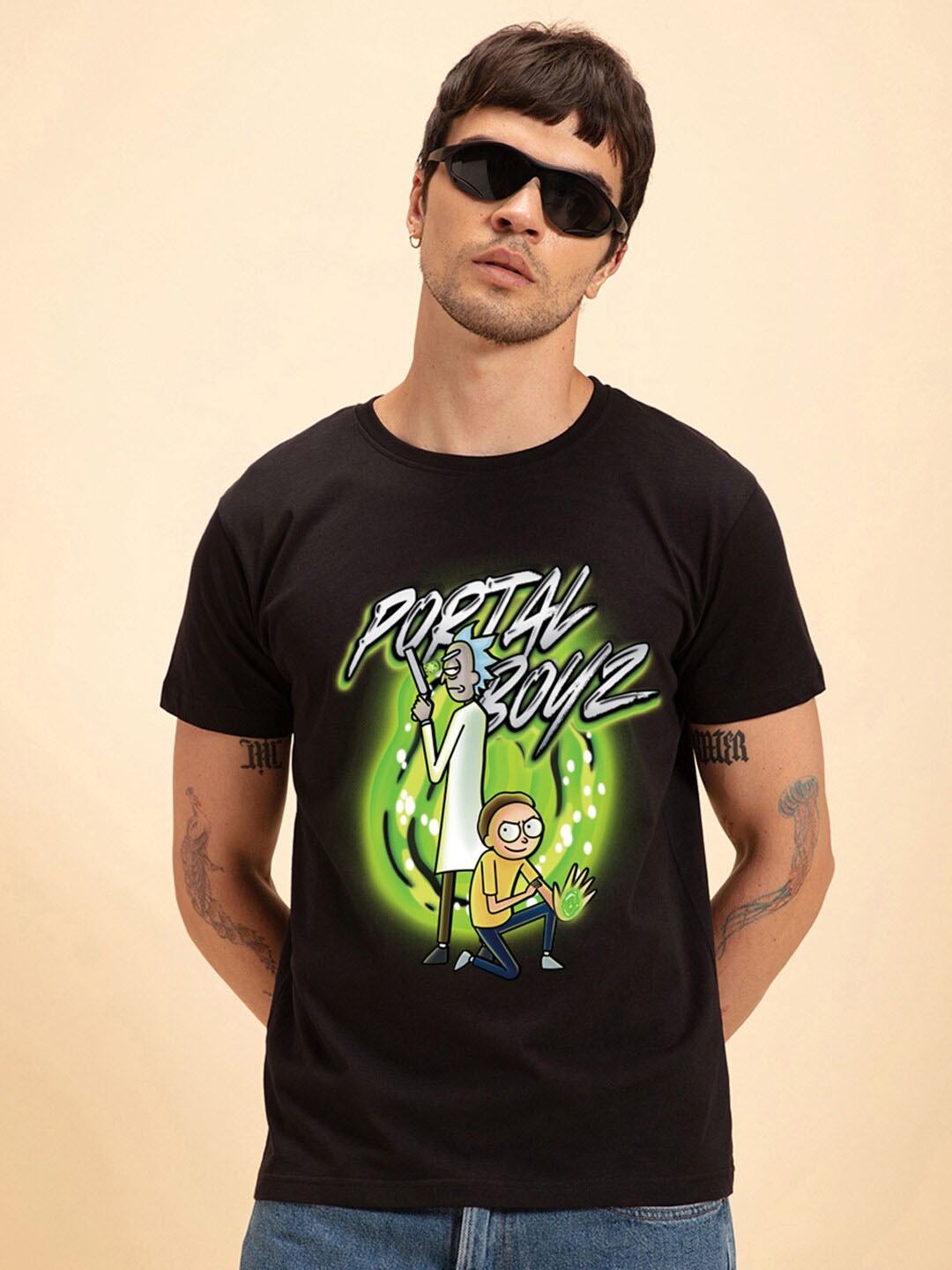 

Bewakoof Rick & Morty Printed Pure Cotton T-shirt, Black