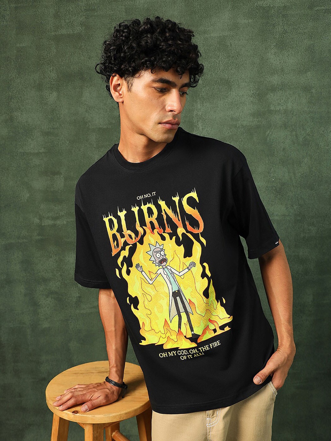 

Bewakoof Rick Printed Pure Cotton Oversized T-shirt, Black