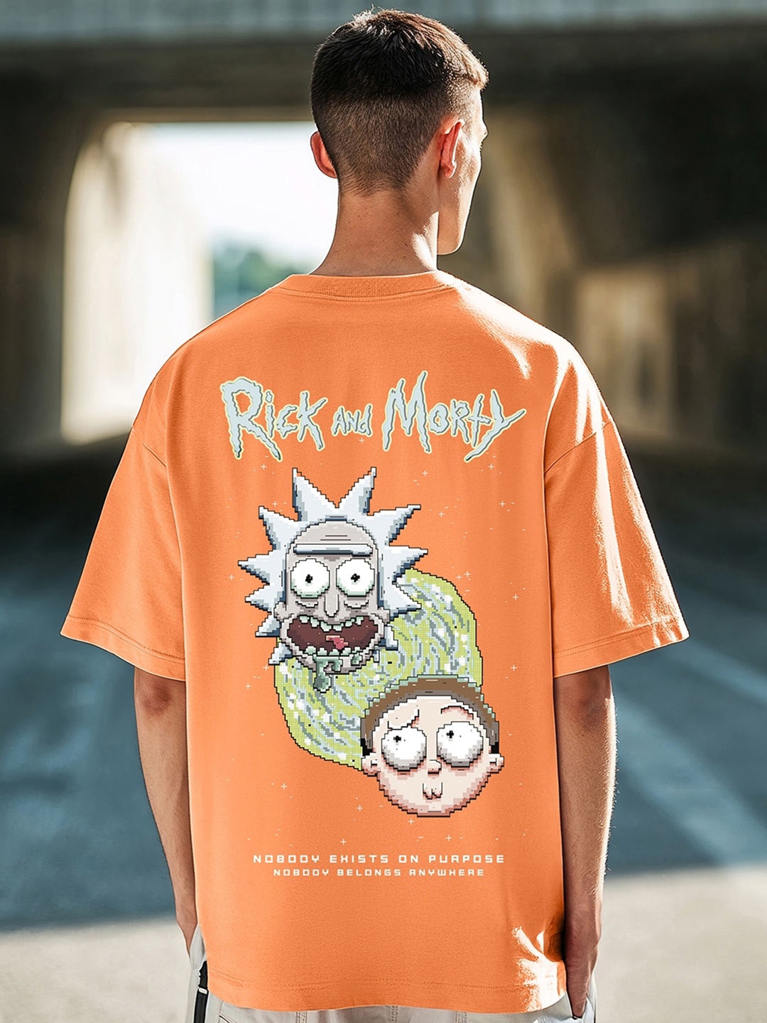

Bewakoof Rick & Morty Printed Pure Cotton Oversized T-shirt, Orange