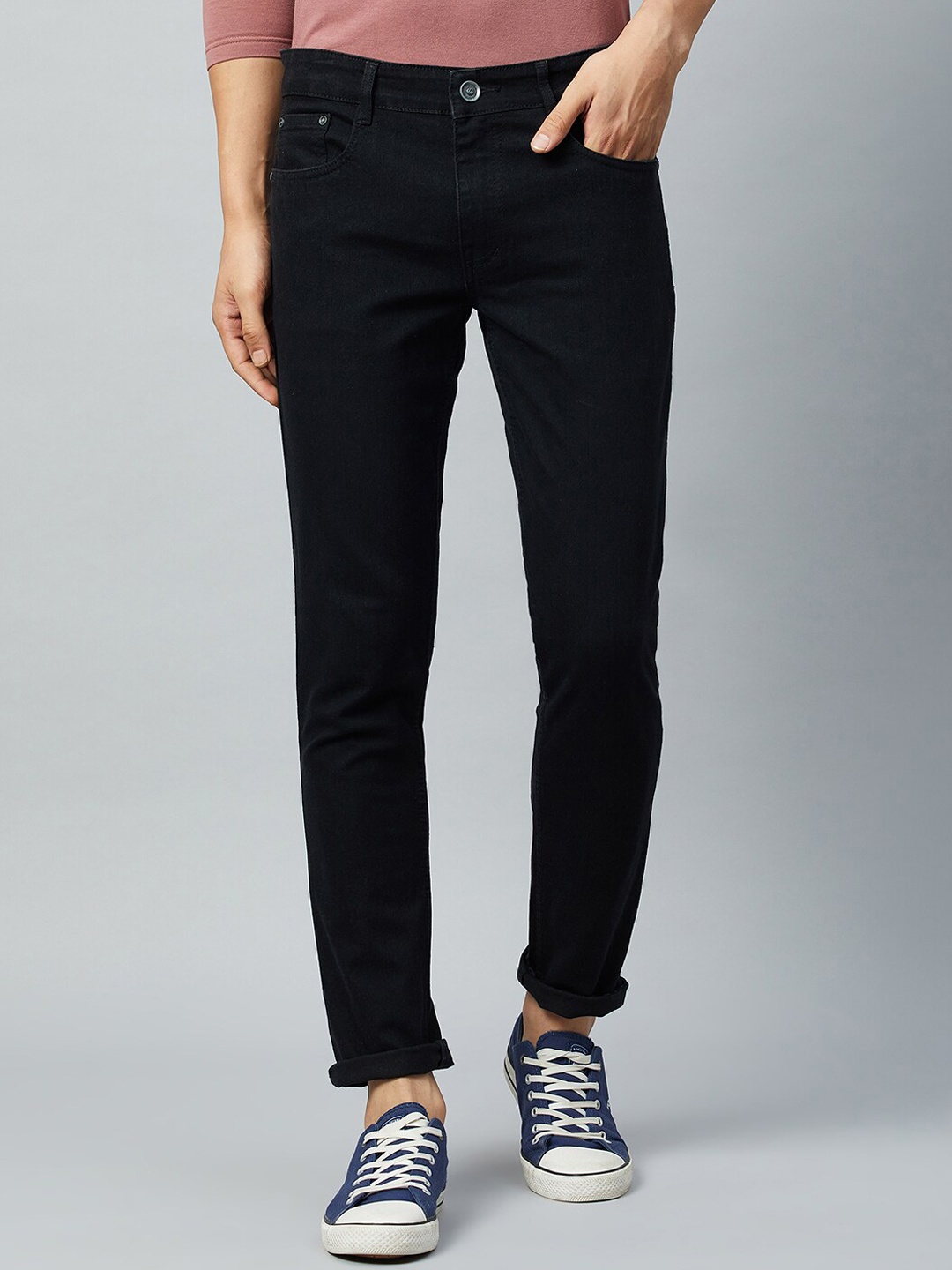 

Club York Mens Mid-Rise Slim Fit Clean Look Non-Stretchable Casual Jeans, Black