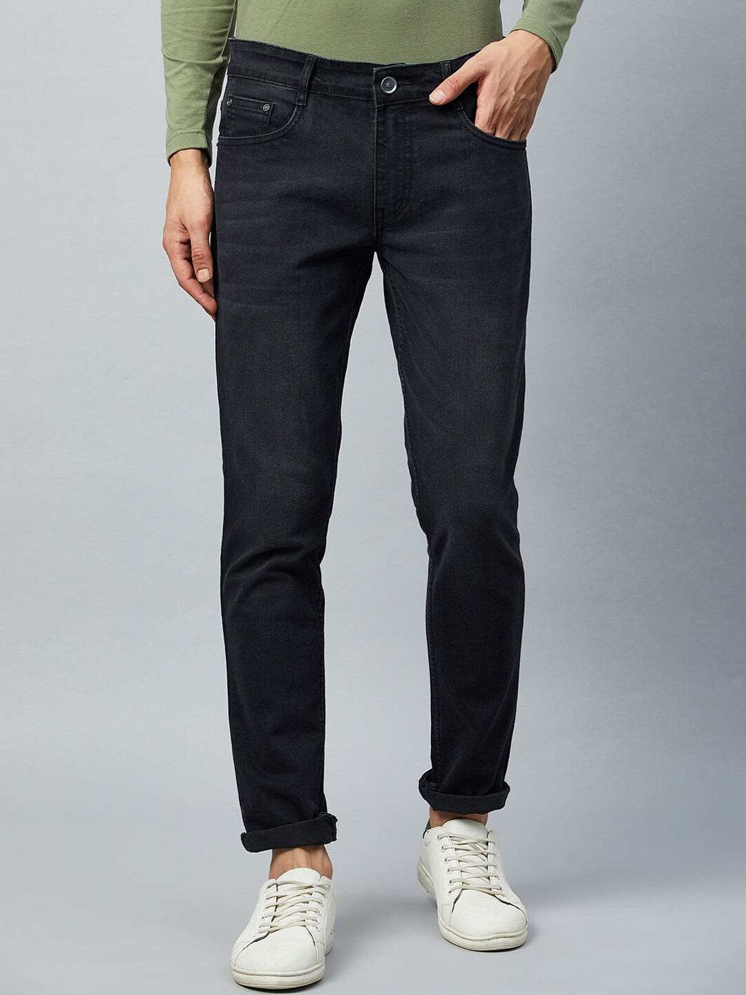 

Club York Mens Mid-Rise Slim Fit Clean Look Non-Stretchable Casual Jeans, Black