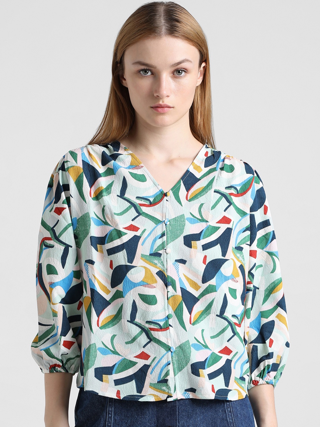 

ONLY Geometric Print Top, White