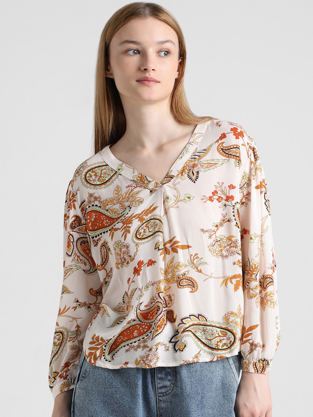 

ONLY Floral Print Shirt Style Top, Beige