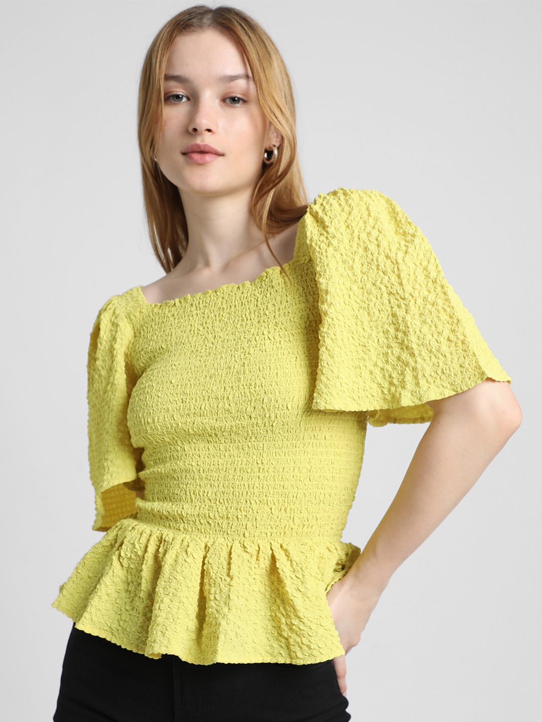 

ONLY Smocked Cinched Waist Top, Yellow