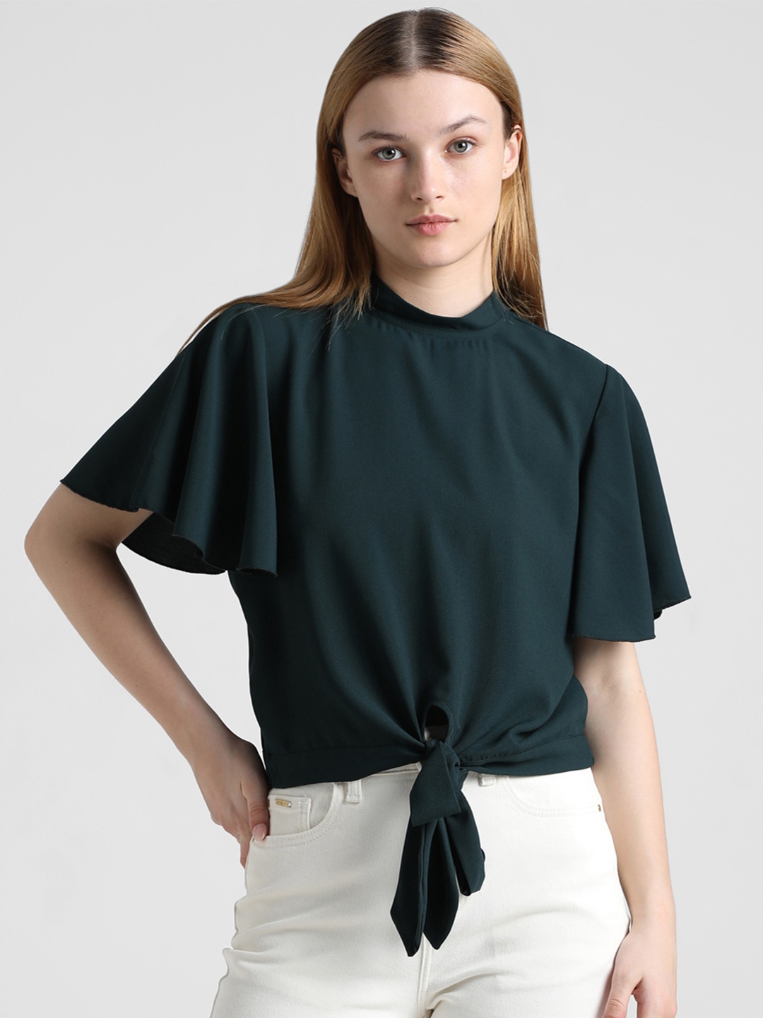 

ONLY High Neck Flared Sleeve Top, Green