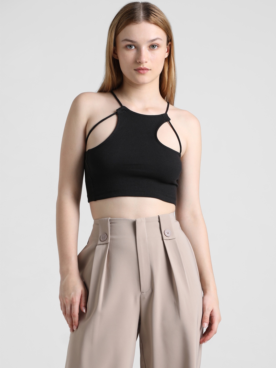 

ONLY Cotton Bralette Crop Top, Black