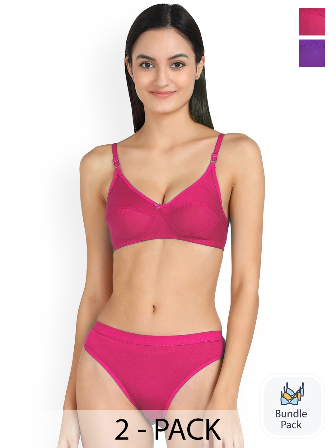 

AROUSY Pack Of 2 Non-Wired Non Padded Cotton Lingerie Set Q_Ruchi Set_Purple,Pink_30