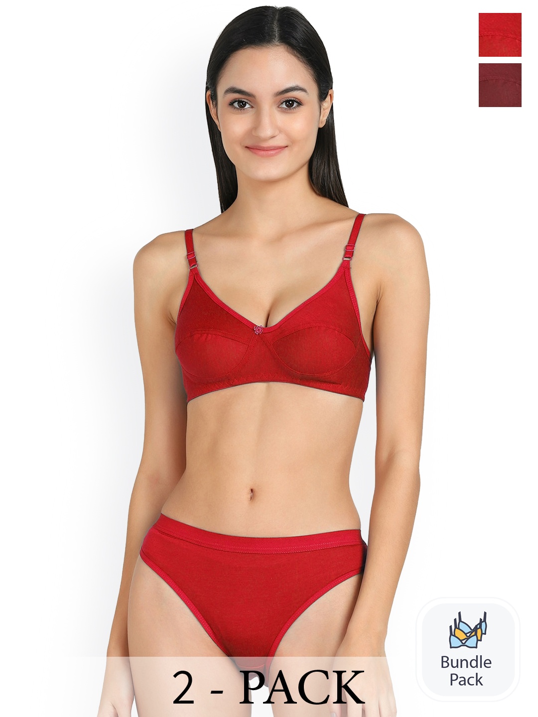 

AROUSY Pack Of 2 Cotton Non-Wired Non Padded Lingerie Set Q_Ruchi Set_Maroon,Red_30