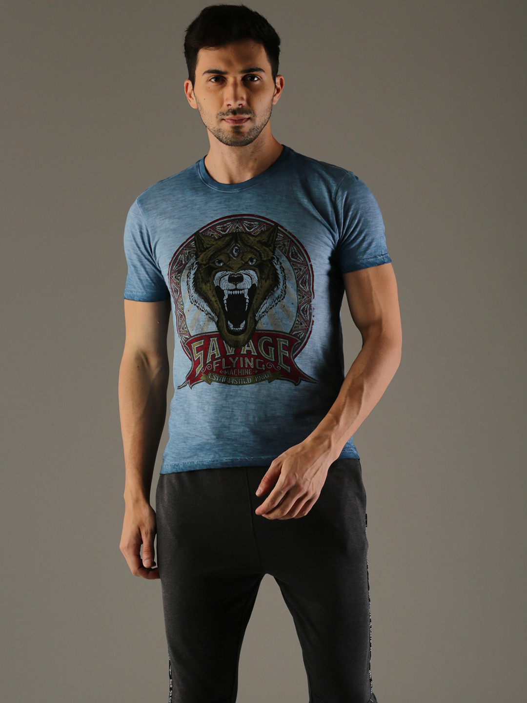 

Flying Machine Men Blue Printed Round Neck T-shirt