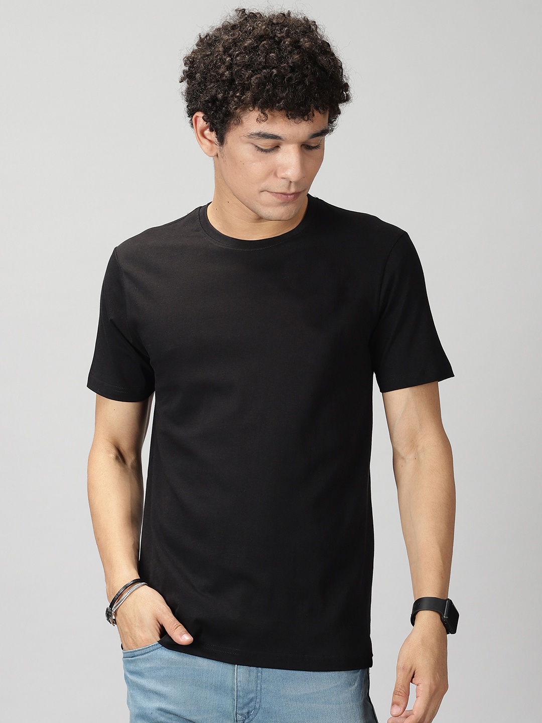 

THE HOLLANDER Round Neck Pure Cotton T-shirt, Black