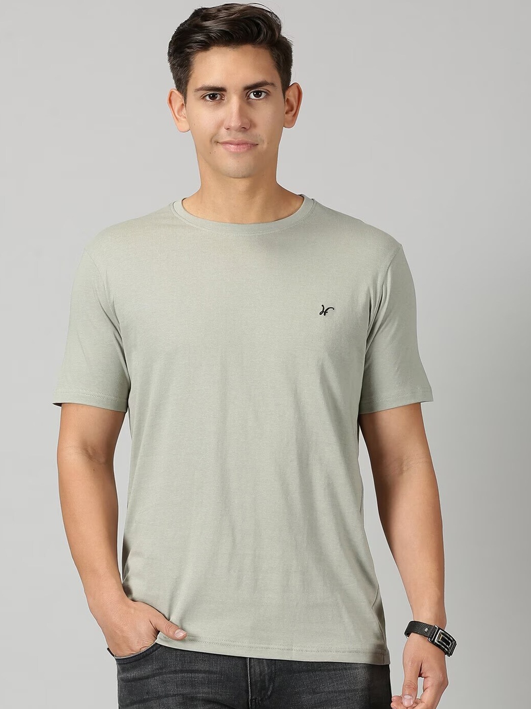 

THE HOLLANDER Round Neck Pure Cotton T-shirt, Grey