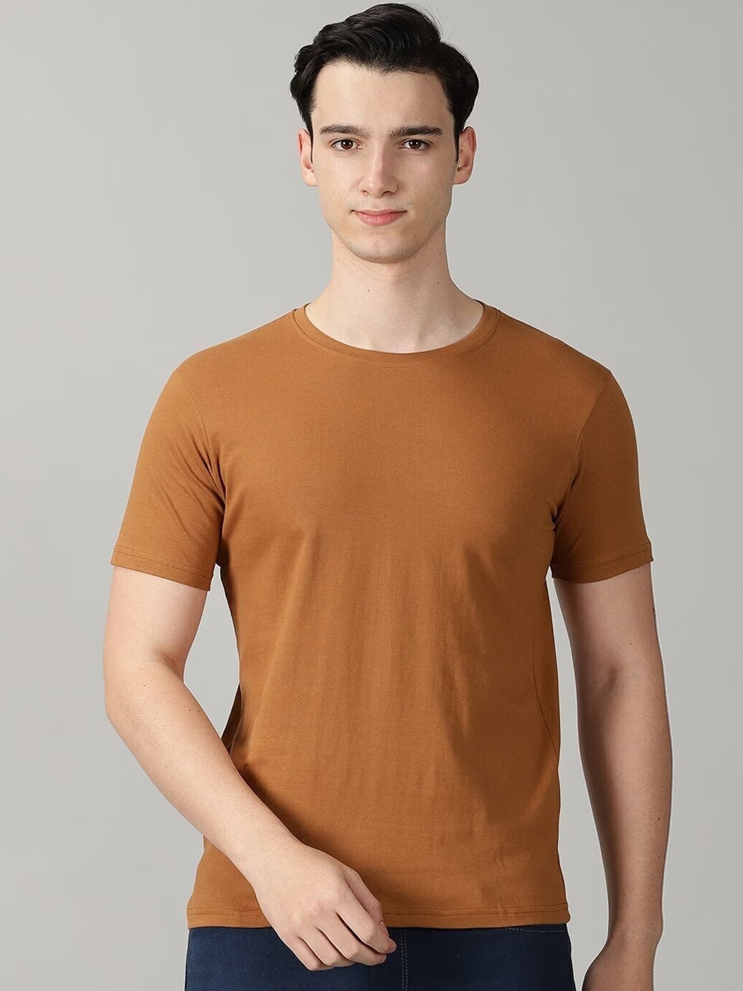 

THE HOLLANDER Round Neck Pure Cotton T-shirt, Brown