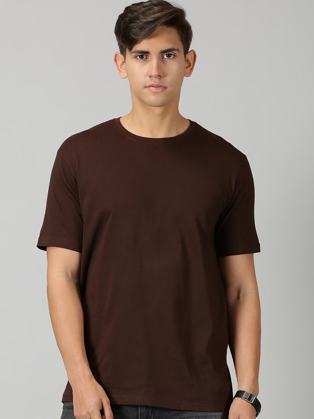 

THE HOLLANDER Round Neck Pure Cotton T-shirt, Brown